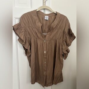 NWOT Boho Cozy Casual Beige Ruffle Sleeve Blouse